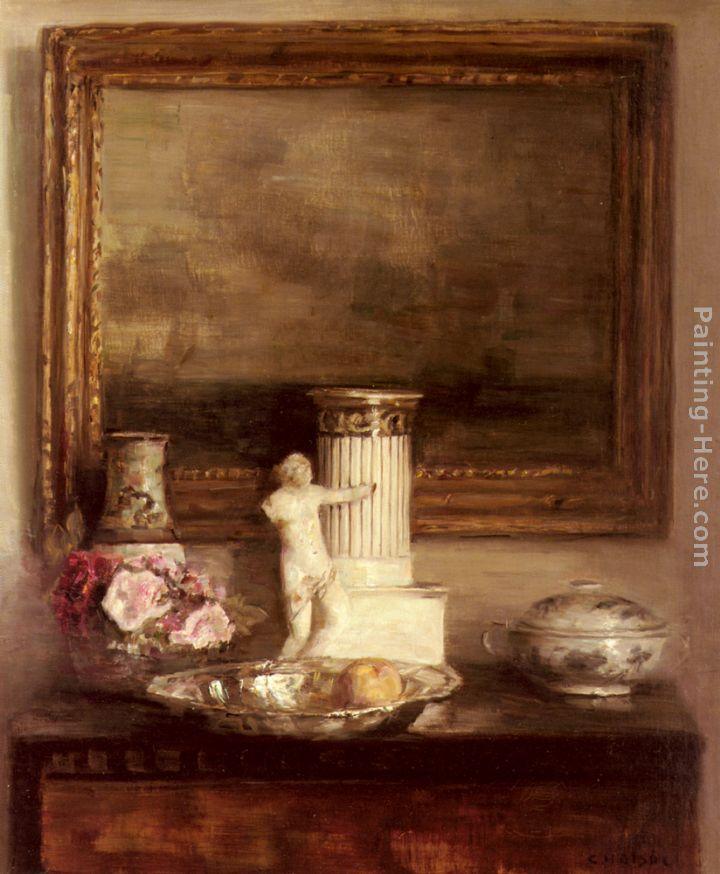 Carl Vilhelm Holsoe Still Life with Classical Column and Statue